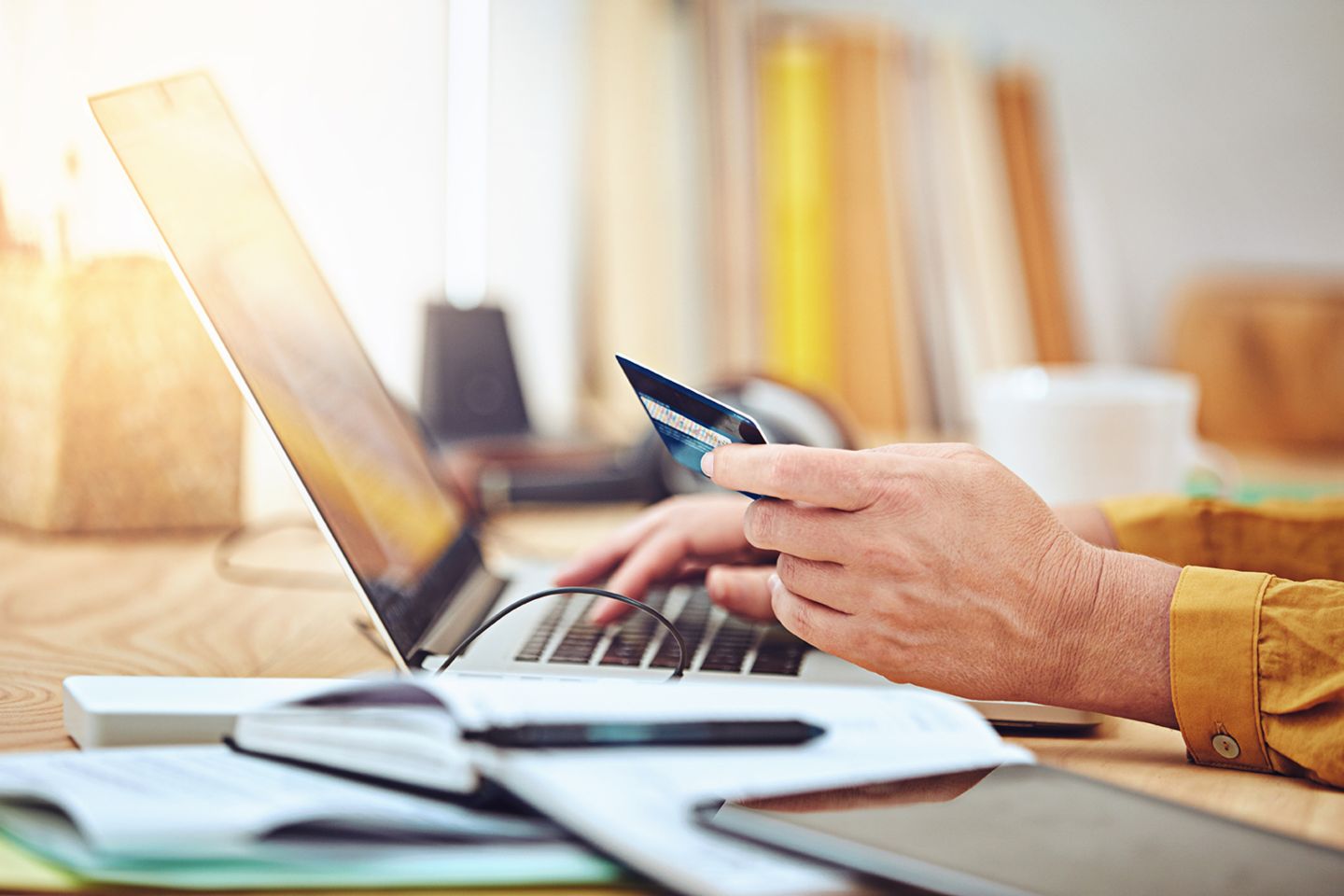 Credit scoring in the online retail segment: Completing an online purchase on a laptop.